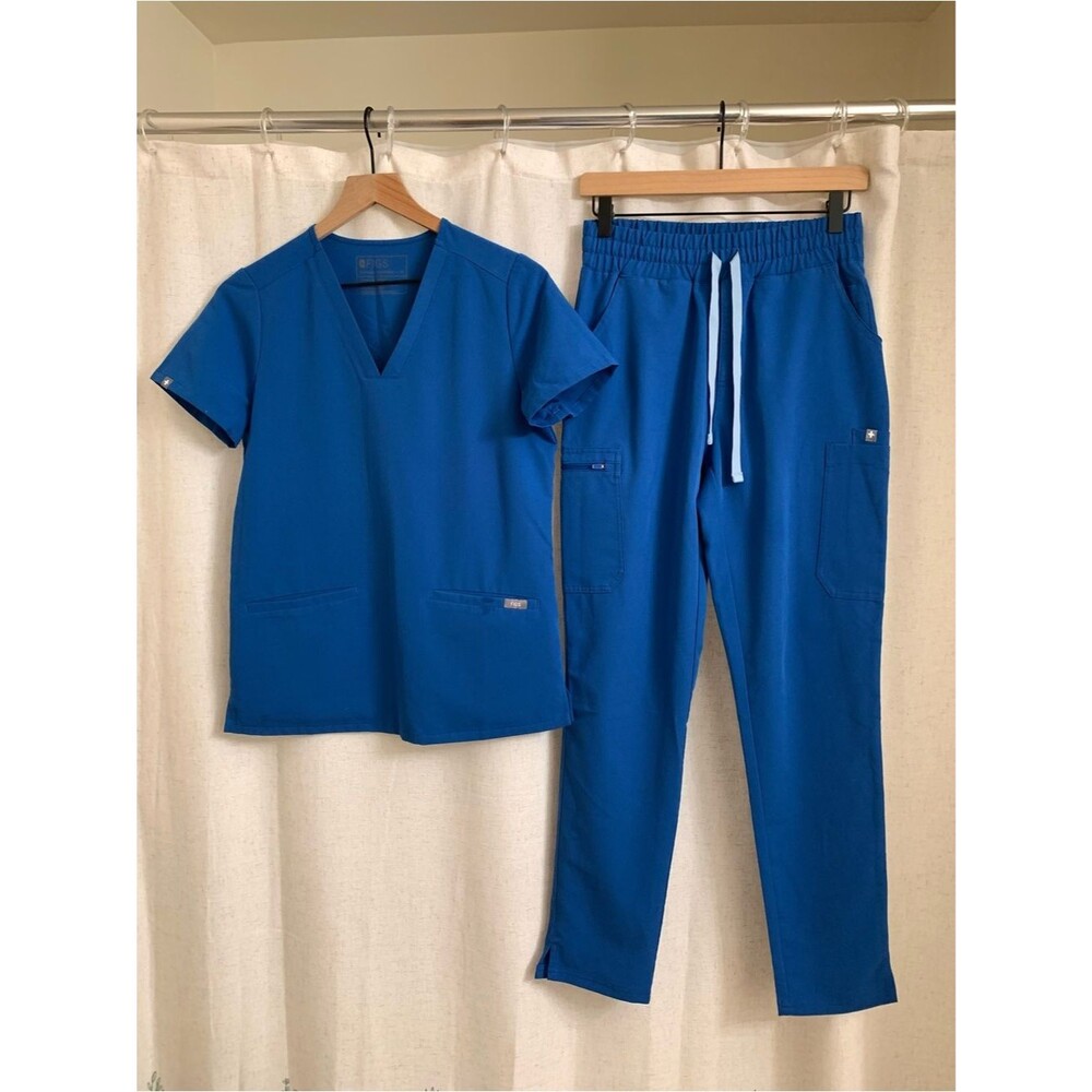 Figs Women's 2-piece Set Royal Bright Blue Drawstring Tapered Pant Scrub Pants